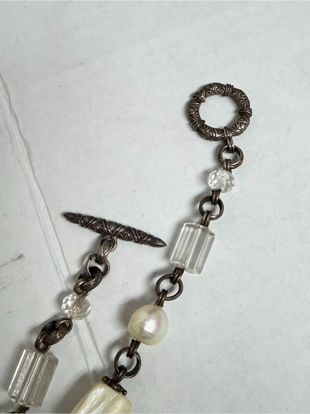 Vintage 90’s Stephen Dweck .925 Silver Pearl Amber, Citrine & Quartz Necklace